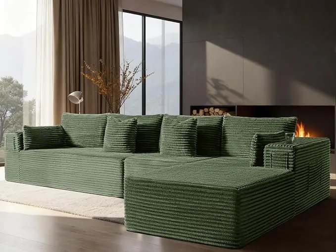 138" Cloud Sectional Couch, Comfort L Shaped Boneless Couch