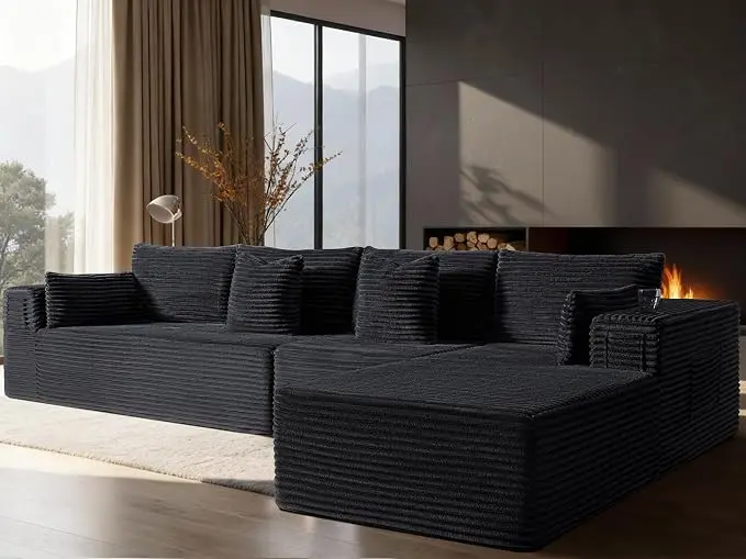 138" Cloud Sectional Couch, Comfort L Shaped Boneless Couch