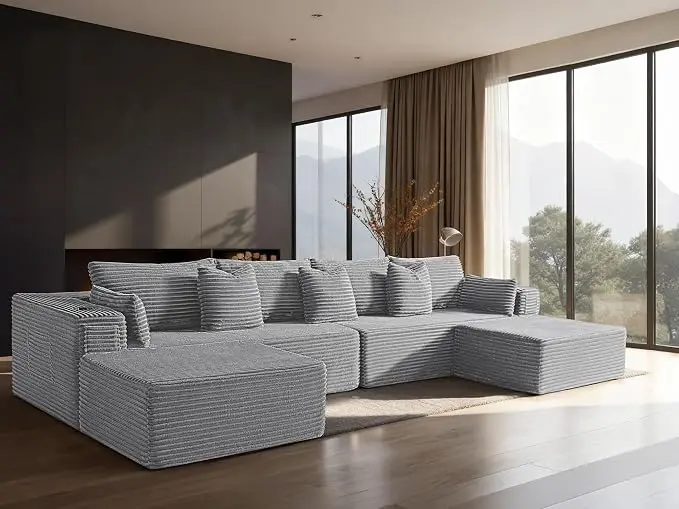 138" Cloud Sectional Couch, Comfort U Shaped Sofa