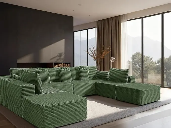 138" Cloud Sectional Couch, Comfort U Shaped Sofa