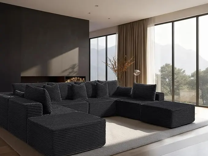 138" Cloud Sectional Couch, Comfort U Shaped Sofa