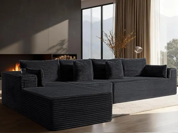 138" Oversized Cloud Sectional Couch, Comfort L Shaped Boneless Couch