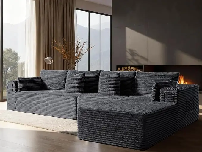 138" Oversized Cloud Sectional Couch, Comfort L Shaped Boneless Couch