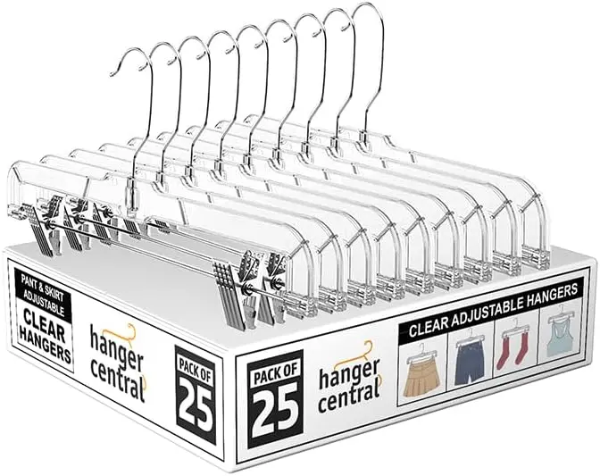 14 Inch Clear Pants Hangers, 25 Pack