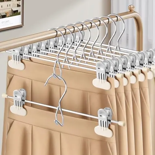 14 Inch Space Saving Pant Skirt Hangers with Clips,Beige,20 Pack