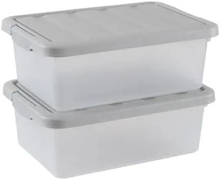 14 Quart Home Latch Storage Container Bin with Grey Lid, 2 Packs
