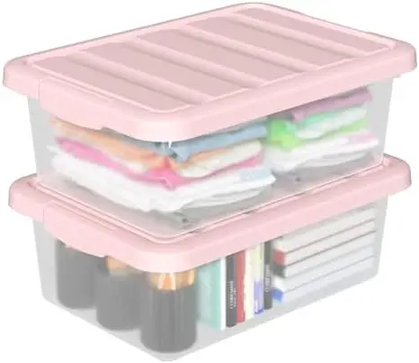 14-Quart Storage Container Bin with Pink Secure Lid, 2-Pack