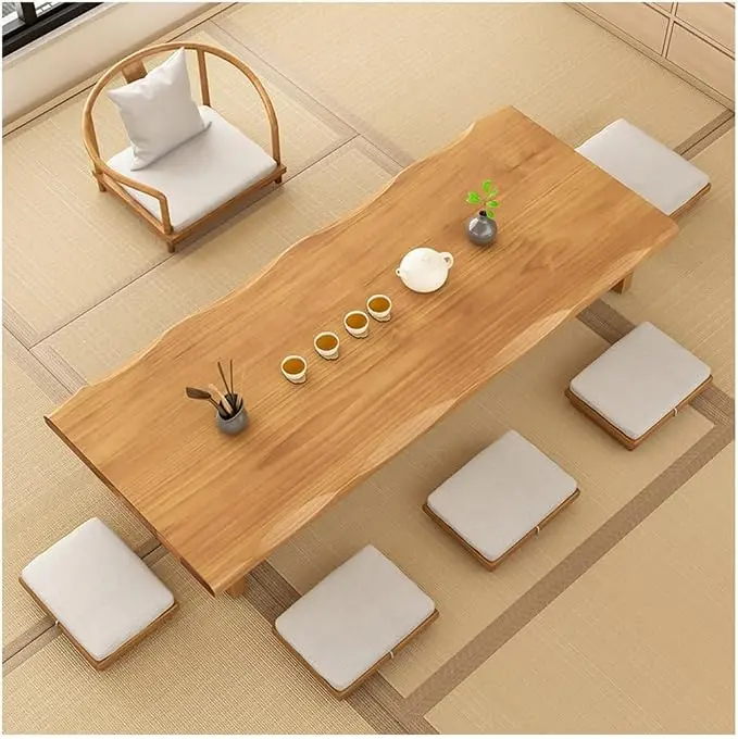 140cm Japanese Floor Table -Vintage Solid Wooden Tatami Table, Low Rectangular