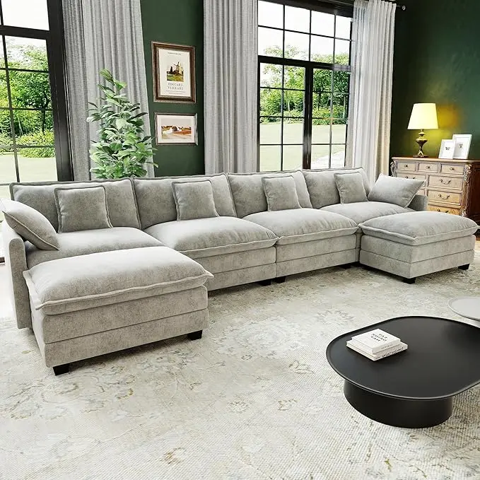 146" Cloud Couch Sectional, U Shaped Modular Sectional Sofa, 4-Seat Deep Seat