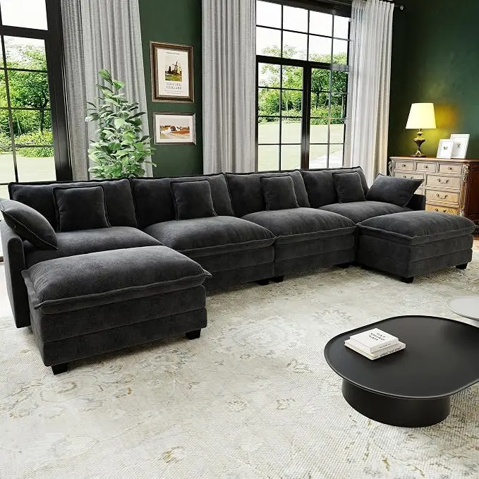 146" Cloud Couch Sectional, U Shaped Modular Sectional Sofa, 4-Seat Deep Seat