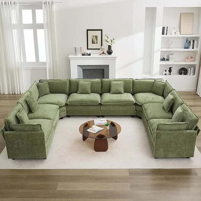 147'' Oversized U Shaped Cloud Sectional Sofa, Chenille Deep Seat Couches