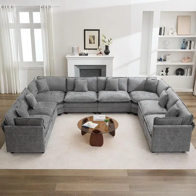 147'' Oversized U Shaped Cloud Sectional Sofa, Chenille Deep Seat Couches