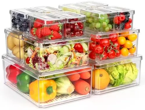14Pack Fridge Organizer, Stackable Refrigerator Organizer Bins with Lids