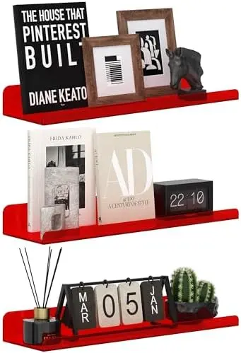15" Floating Shelves for Wall, 3 Pack Clear Red Display Ledges