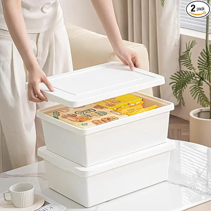 15 Quart high-end White multifunction storage box with lid,Stackable Plastic Boxes,with handle,Garage storage,home storage,Waterproof and moisture-proof.(white,2L)