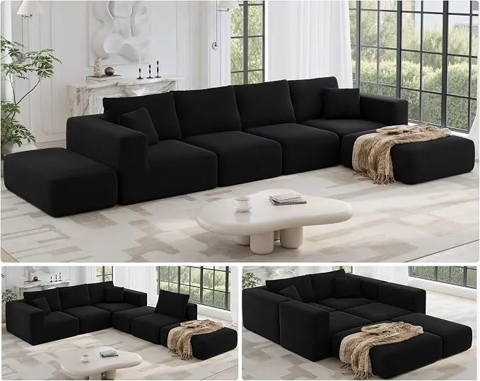 152'' Oversized 2-in-1 Modular Sectional Sofa Bed, Modern Boneless Couch