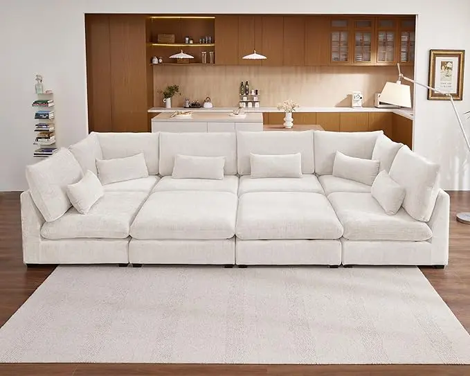 154" Oversized Chenille Couch Modular Sectional Sofa, Washable Cloud Couch