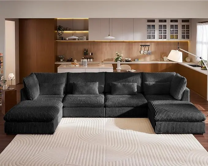154" Oversized Corduroy Couch Modular Sectional Sofa, Washable Cloud Couch