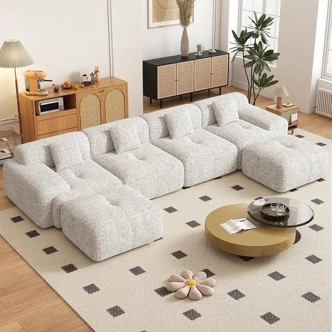 158" U Shaped Convertible Modular Couch, Cloud Couch Sectional