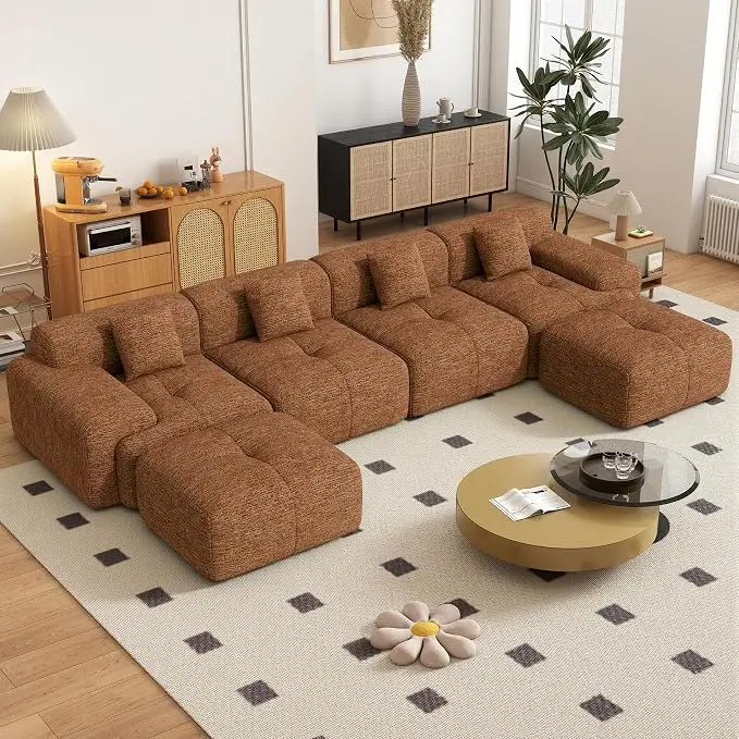 158" U Shaped Convertible Modular Couch, Cloud Couch Sectional