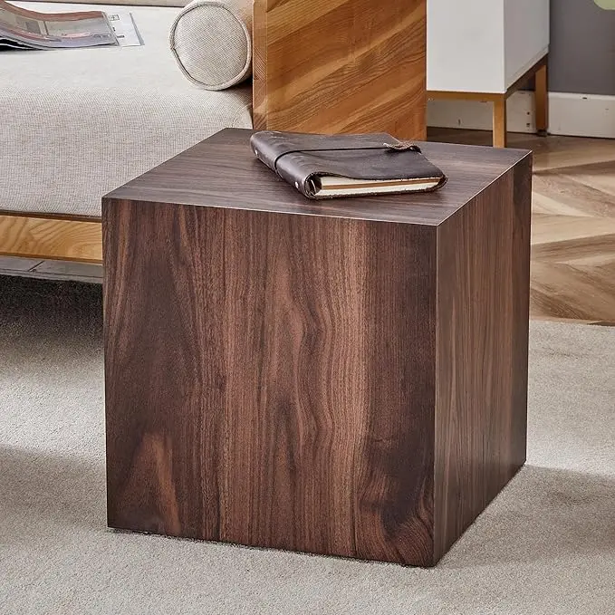16'' Cube Coffee Table with Wood Grain Pattern, Square No Assembly End Table