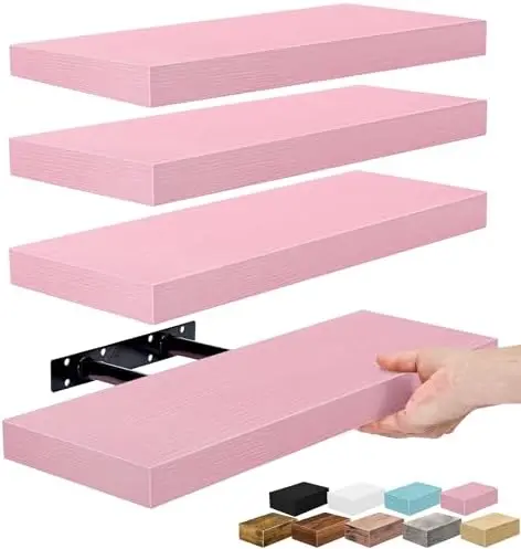 16 Inch Floating Shelves for Wall (4 Pack, Soft Pink)