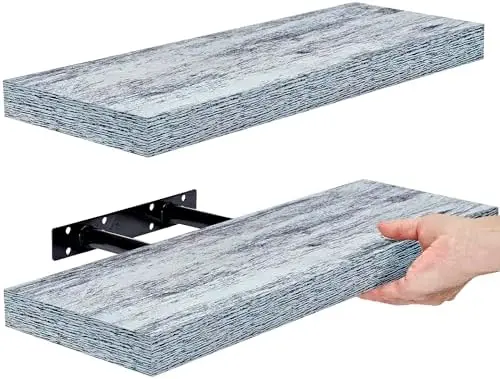 16 Inch Wood Floating Shelves for Wall (2 Pack, Blue)