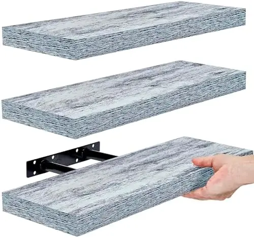 16 Inch Wood Floating Shelves for Wall (3 Pack, Blue)
