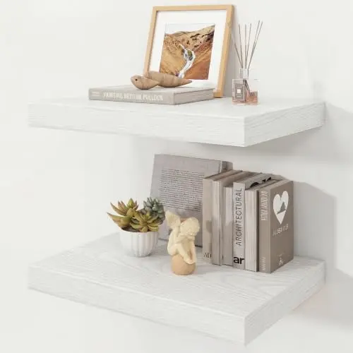 16" White Floating Shelves 12inch Deep Wall Shelf, Set of 2