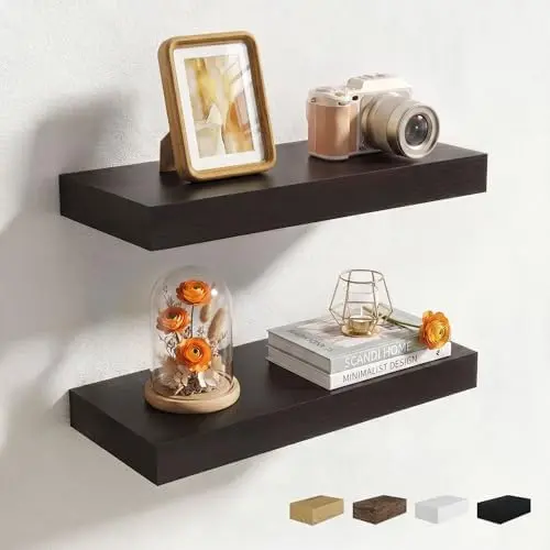 16Inch Floating Shelves for Wall, 2 Packs, Invisible Brackets, Black