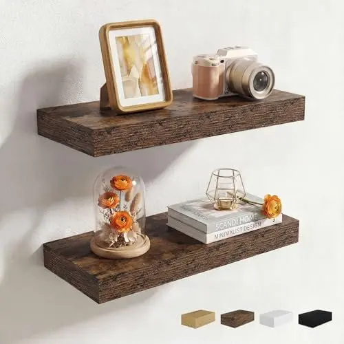 16Inch Floating Shelves for Wall, 2 Packs, Invisible Brackets, Brown