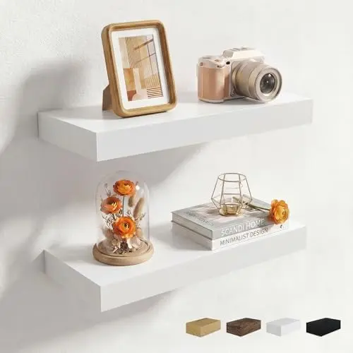 16Inch Floating Shelves for Wall, 2 Packs, Invisible Brackets, White