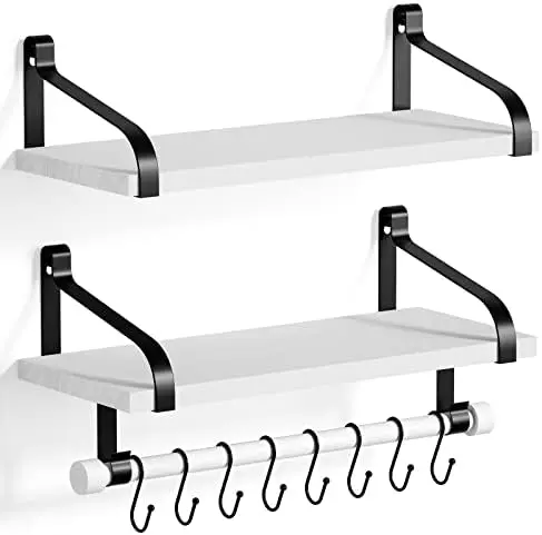 17.3"Floating Wall Shelves Set of 2,Solid Wood,Coffee Bar,White