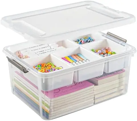 17 QT Stackable Clear Craft Organizers and Storage Box with Removable Tray