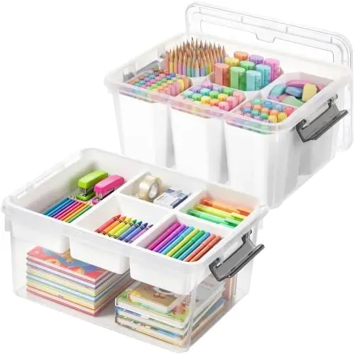 17QT 2Packs Clear Craft Organizers and Storage Bins with Lids
