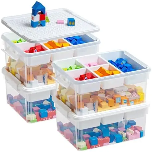 17QT 4-Pack Plastic Craft Storage Box Buildable Lid Removable Tray