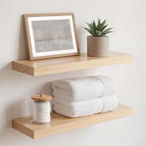 18 Inch Floating Shelves, High-End Solid Pine Wood, Set of 2