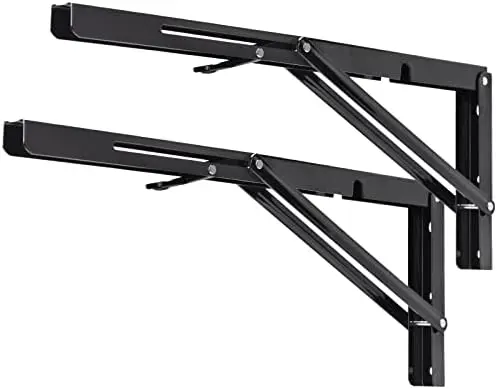 18 Inch Folding Shelf Bracket, Heavy Duty L Bracket, Black, 2 Pack