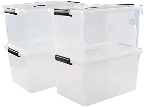 18 Quart Clear Plastic Storage Boxes, 4-Pack Storage Totes with Lids