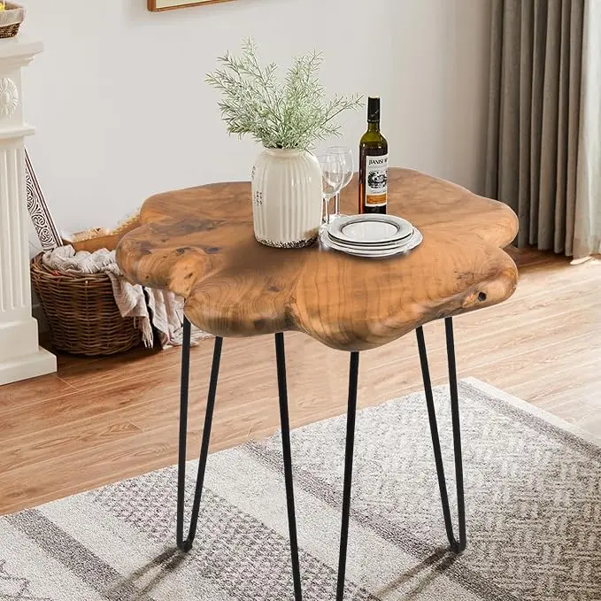 19.5 Inch Live Edge Side Table, Wood Freeform Small End Table