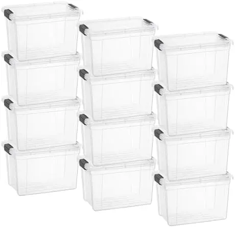 2.5 Quart Clear Plastic Storage Boxes with Lids, Stackable Organizer Containers, BPA-Free Storage Bins for Home, Office, School & Dorm, 12 Pack