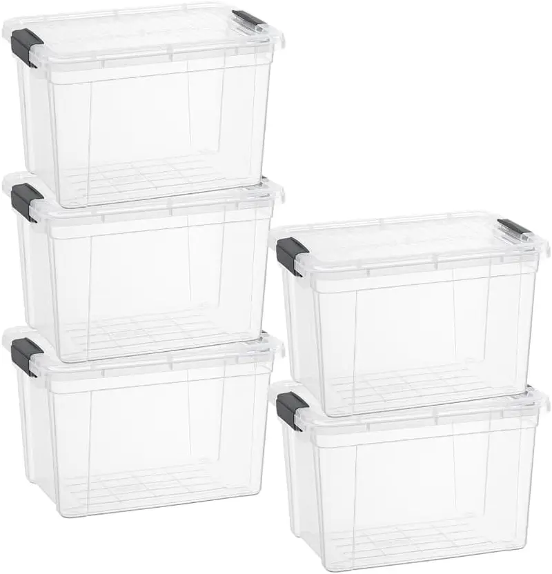 2.5 Quart Clear Plastic Storage Boxes with Lids, Stackable Organizer Containers, BPA-Free Storage Bins for Home, Office, School & Dorm, 5 Pack