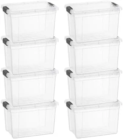 2.5 Quart Clear Plastic Storage Boxes with Lids, Stackable Organizer Containers, BPA-Free Storage Bins for Home, Office, School & Dorm, 8 Pack
