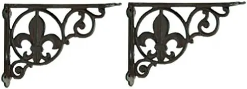 2 Cast Iron Fleur de Lis Decorative Wall Shelf Brackets