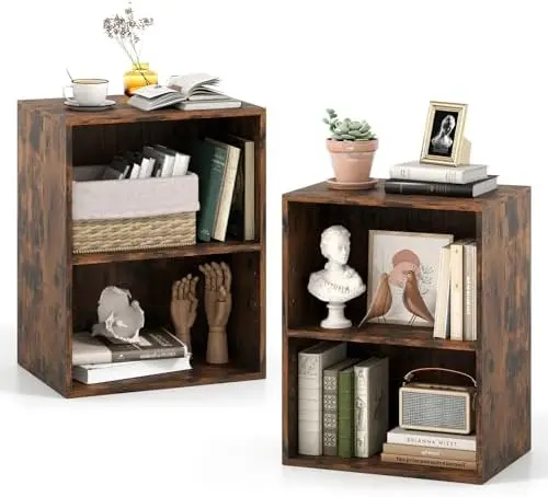 2-Cube Bookshelf, 2-Layer Storage Shelf Bookcase Set of 2