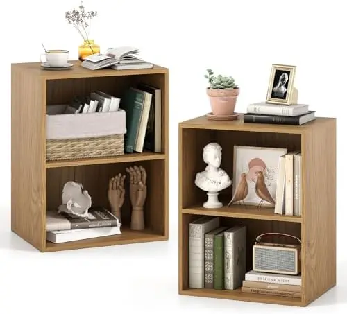 2-Cube Bookshelf, 2-Layer Storage Shelf Bookcase Set of 2