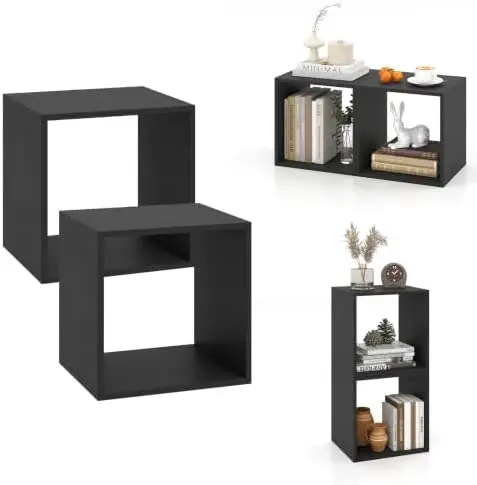 2 Cube Bookshelf, 2-Tier Stackable Cube Storage Organizer (1,Black)