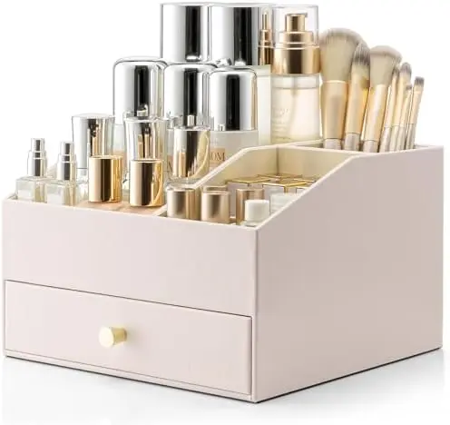 2-Layer Vanity Organizer with Drawers for Vanity,Apricot White
