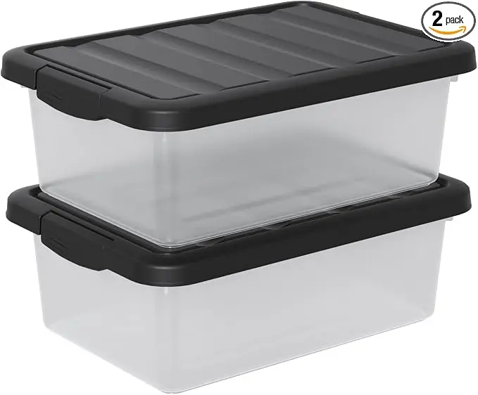 2-Pack 14 Quart Clear Plastic Latching Storage Box, Heavy-Duty Organizing Containers for Closet, Bedroom, Office