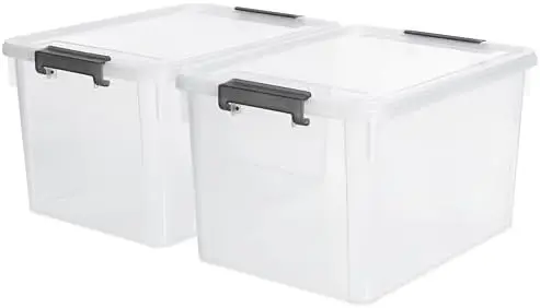 2-Pack 32 QT Clear Plastic Storage Bins with Latching Lids